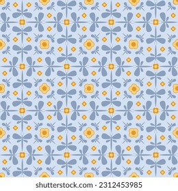 Vektor hellblauer Garten Teeparteitag Libellen nahtlose Muster Hintergrund Design. Ideal für Stoff, Tapete und Scrapbooking.
