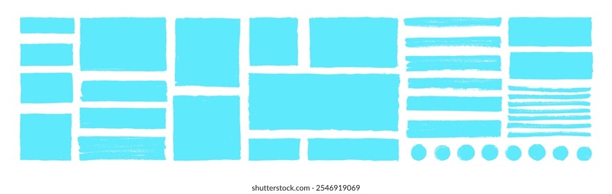 Vector light blue highlighter set. Hand drawn brush pen cyan highlights. Brush stroke marker underline emphasize elements. Turquoise color marker stripe lines isolated on white bg. Simple text frames