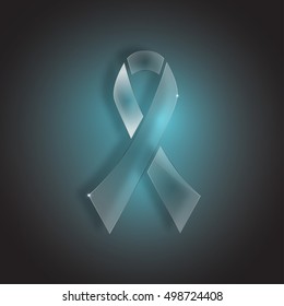 Vector Light blue ribbon in glass - prostate cancer, childhood cancer awareness symbol