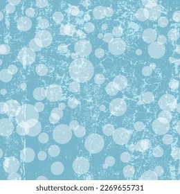 Vector light blue seamless pattern with white translucent balls in grunge style