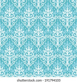 vector light blue swirls damask seamless pattern background
