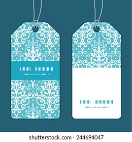 Vector light blue swirls damask vertical stripe frame pattern tags set