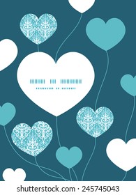 Vector light blue swirls damask heart symbol frame pattern invitation greeting card template