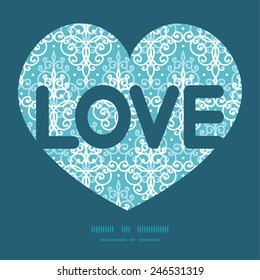 Vector light blue swirls damask love text frame pattern invitation greeting card template