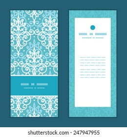 Vector light blue swirls damask vertical frame pattern invitation greeting cards set