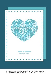 Vector light blue swirls damask heart symbol frame pattern invitation greeting card template