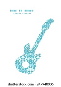 Vector light blue swirls damask guitar music silhouette pattern frame