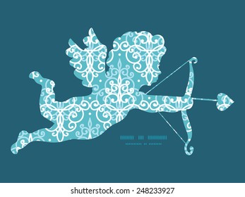 Vector light blue swirls damask shooting cupid silhouette frame pattern invitation greeting card template