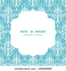 Vector light blue swirls damask circle frame seamless pattern background