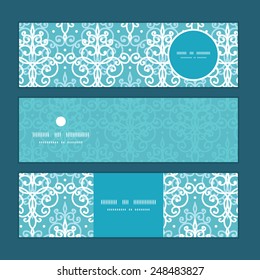 Vector light blue swirls damask horizontal banners set pattern background