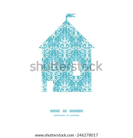 Vector light blue swirls damask house silhouette pattern frame