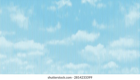 Vector light blue vertical line clouds on white background. Abstract sky shapes with minimalist line art made by tripe texture.