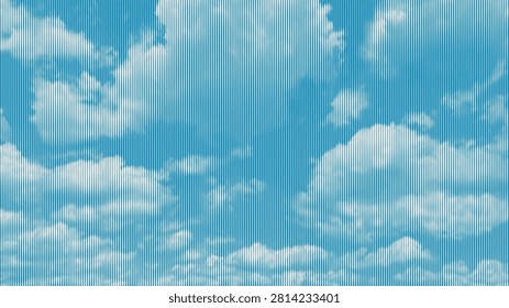 Vector light blue vertical line cloudscape on cream background. Soft sky pattern made by minimalist line art.
