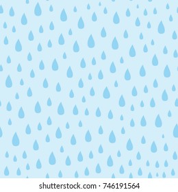 Vector light blue water drops falling seamless pattern