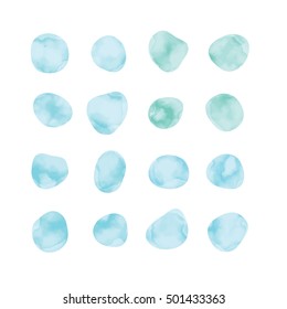 Vector light blue watercolor spots. Stained petals. Hand painted circles collection.