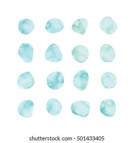 Vector light blue watercolor spots. Stained petals. Hand painted circles collection.