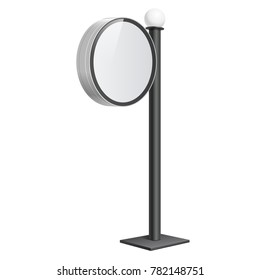 Vector light box template on white background. Round light sign on a metal column Vector illustration