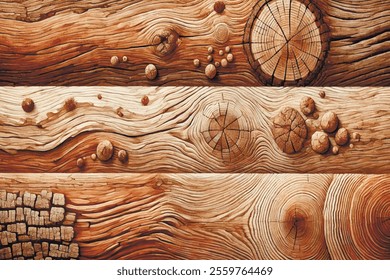 Vector light brown wood textured hand drawn pattern background illustration with close up of wooden planks  weathered, rustic appearance. Grunge realistic natural grain texture.