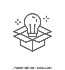 Vector light bulb in box, innovation, creative idea line icon. Symbol and sign illustration design. Isolated on white background