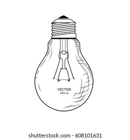 Vector light bulb with concept of idea. Doodle hand drawn sign. Illustration for print, web. Vector illustration
