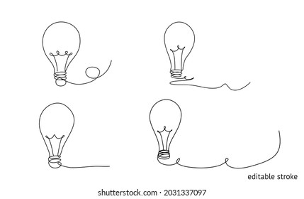 Vector Light Bulb in Continuous Line Drawing. Sketchy idea Concept. Outline Simple Artwork with Editable Stroke.