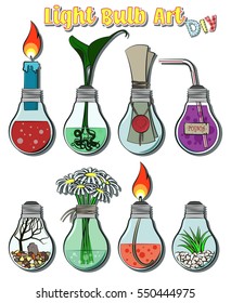 Vector Light Bulb Decorative Composition Original Ideas Lightbulbs, Bottles, Aquarium Set