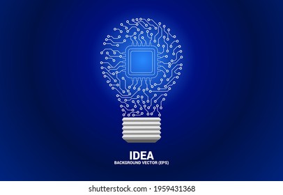 Vector light bulb from dot connect line circuit board with CPU inside. Concept of business plan and creative idea.