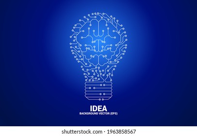 Vector light bulb from dot connect line circuit board with brain inside. Concept of business plan and creative idea.