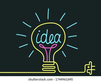 Vector. Bombilla dibujada por una línea brillante. Concepto de idea y creatividad.