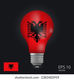 Vector light bulb with flag of Albania, 3D rendering isolated on gray background.