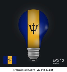 Vector light bulb with flag of Barbados, 3D rendering isolated on gray background.

