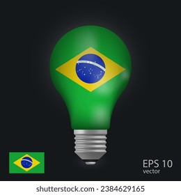 Vector light bulb with flag of Brazil, 3D rendering isolated on gray background.
