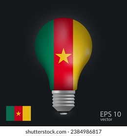 Vector light bulb with flag of Cameroon, 3D rendering isolated on gray background.

