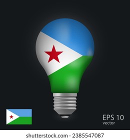 Bombilla vectora con bandera de Yibuti, 3D enluciendo aislado en fondo gris.
