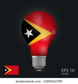 Vector light bulb with flag of East Timor, 3D rendering isolated on gray background.
