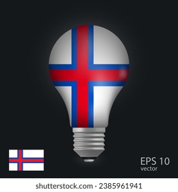 Vector light bulb with flag of Faroe Islands, 3D rendering isolated on gray background.
