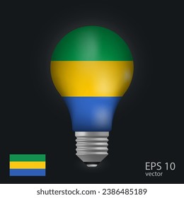 Vector light bulb with flag of Gabon, 3D rendering isolated on gray background.
