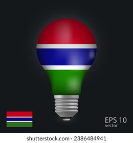 Vector light bulb with flag of Gambia, 3D rendering isolated on gray background.
