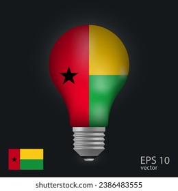 Bombilla vectorial con bandera de Guinea Bissau, 3D enlucido aislado en fondo gris.
