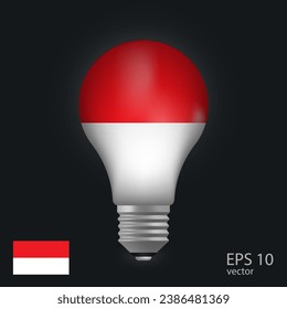 Vektorlampe mit Flagge Indonesiens, 3D-Rendering einzeln auf grauem Hintergrund.
