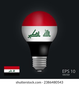 Vector light bulb with flag of Iraq, 3D rendering isolated on gray background.
