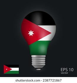 Bombilla vectora con bandera de Jordania, 3D enlucido aislado en fondo gris.
