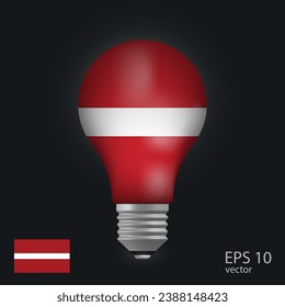 Bombilla vectora con bandera de Letonia, enlucido 3D aislado en fondo gris.

