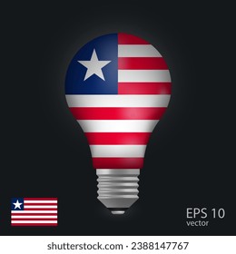 Vector light bulb with flag of Liberia, 3D rendering isolated on gray background.

