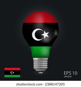 Vector light bulb with flag of Libya, 3D rendering isolated on gray background.
