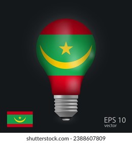 Vector light bulb with flag of Mauritania, 3D rendering isolated on gray background.
