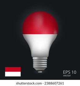 Vector light bulb with flag of Monaco, 3D rendering isolated on gray background.
