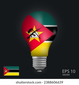 Vector light bulb with flag of Mozambique, 3D rendering isolated on gray background.
