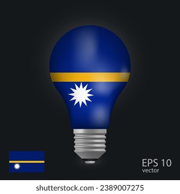 Bombilla vectora con bandera de Nauru, representación 3D aislada en fondo gris.
