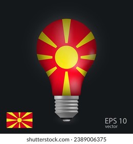 Vector light bulb with flag of Northern Macedonia, 3D rendering isolated on gray background.

